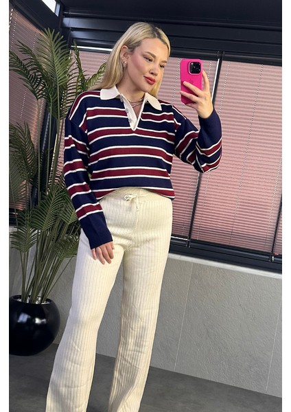 Polo Yaka Çizgili Kazak fiyatları