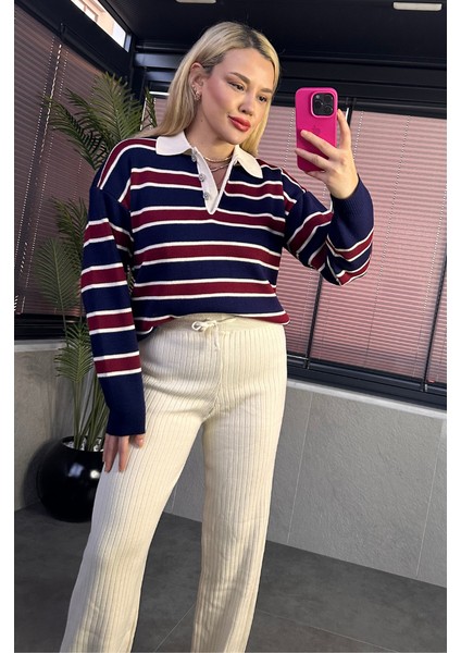 Polo Yaka Çizgili Kazak modelleri