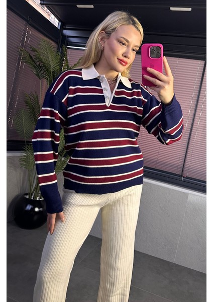 Polo Yaka Çizgili Kazak fırsatları