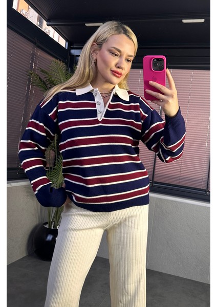 Polo Yaka Çizgili Kazak indirimleri