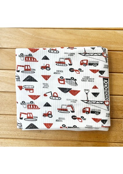 Naturel Inşaat Araçları Pamuklu 80X90 cm Çift Kat Penye Bebek Battaniye
