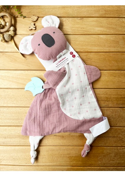 Mammaso Yaprak Diş Kaşıyıcılı Sevimli Koala %100 Pamuklu Müslin Uyku Arkadaşı -Gül Kurusu