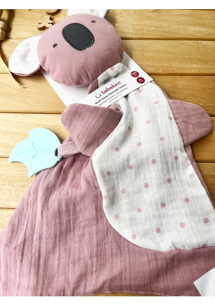 Mammaso Yaprak Diş Kaşıyıcılı Sevimli Koala %100 Pamuklu Müslin Uyku Arkadaşı -Gül Kurusu fiyatları