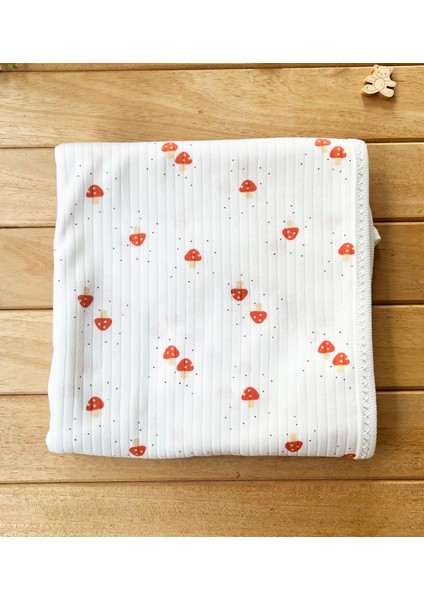 Naturel Mantar Desenli Pamuklu 80×90 cm Çift Kat Penye Bebek Battaniye