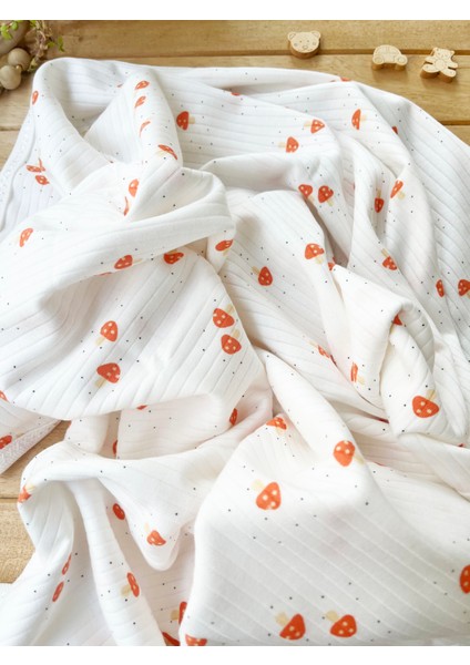 Naturel Mantar Desenli Pamuklu 80×90 cm Çift Kat Penye Bebek Battaniye fiyatları