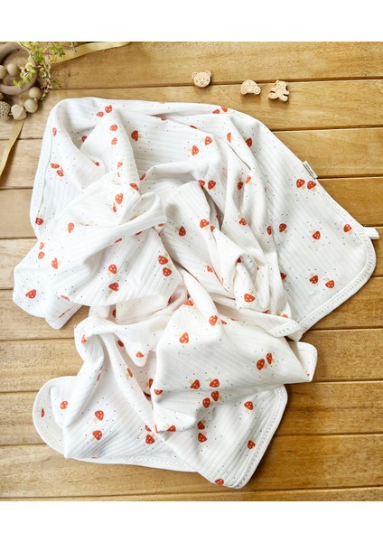 Naturel Mantar Desenli Pamuklu 80×90 cm Çift Kat Penye Bebek Battaniye modelleri