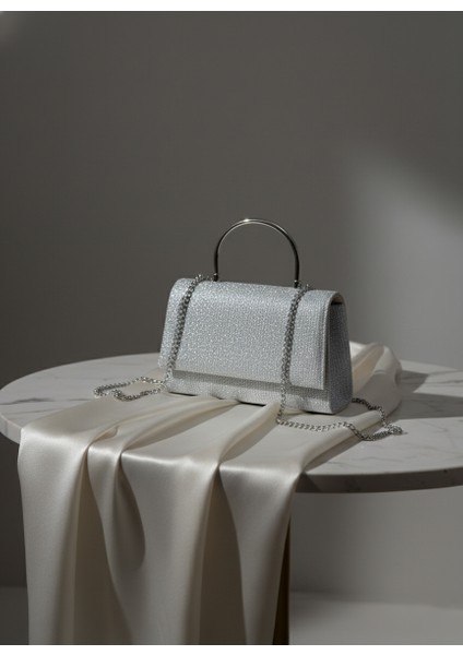 Simli Parlak Abiye Çanta (Simli Görünüm)(Beyaz - Altın - Açık Gümüş - Koyu Gümüş)