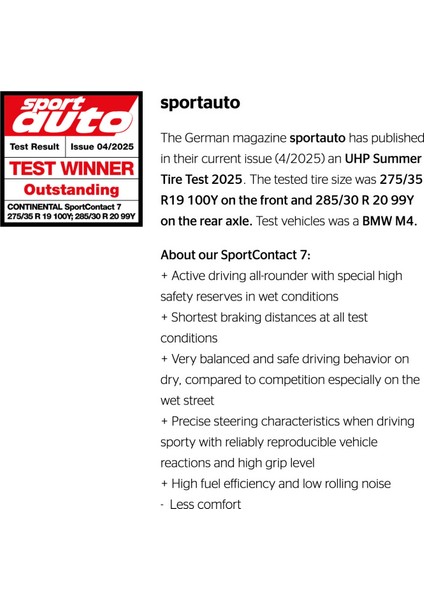 245/40ZR19 98Y Xl Fr Continental Sportcontact7 - 2024 Yaz Grupgaraj Güvencesıyle