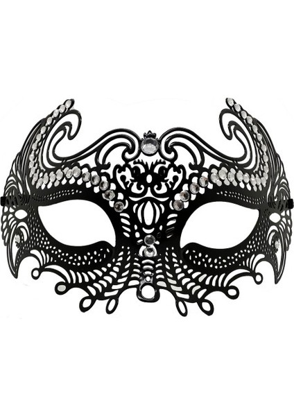 Siyah Lazer Kesim Kristal Taşlı Metal Venedik Maskesi fiyatları