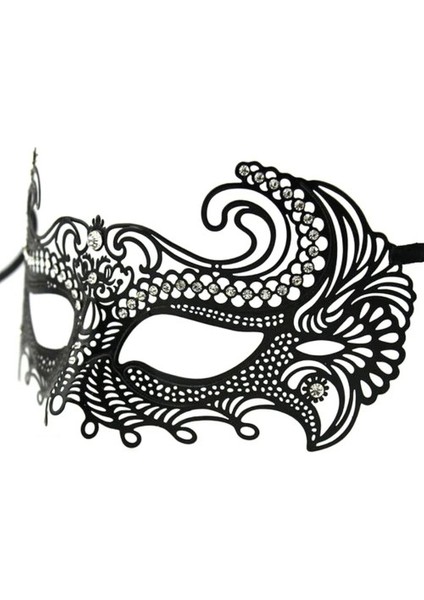 Siyah Lazer Kesim Kristal Taşlı Metal Venedik Maskesi modelleri