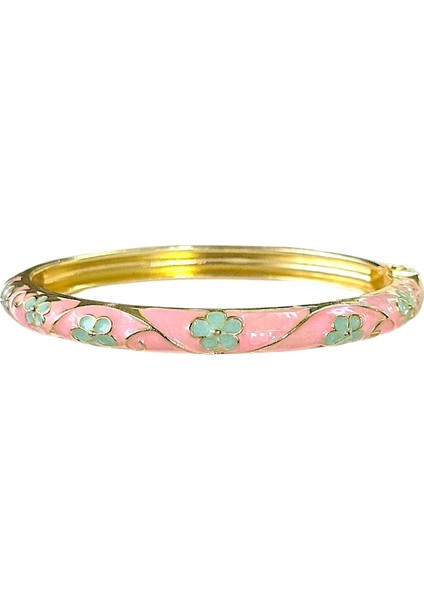 Pembe Çiçek Turuncu Mineli Çelik Bilezik