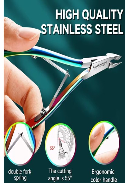 Ocean Solingen Rainbow Et Pensi Paslanmaz Çelik Tırnak Eti Düzeltici Manikür Makası Profesyonel Seri modelleri