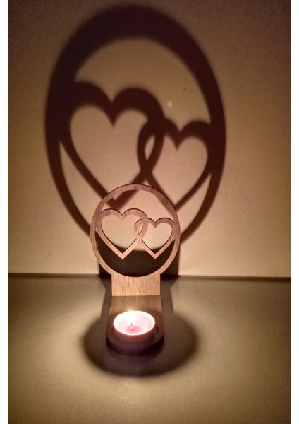 Kalp Figür Kahverengi Ahşap Mdf Kesim Gölge Mumluk Projeksiyon Biblo – Mum Hediyeli Ikall2