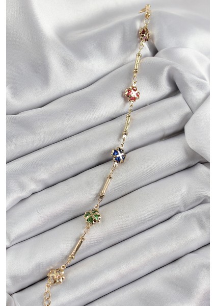 Pirinç Renk Karışık Renk Yonca Zirkon Taşlı Kadın Bileklik - TJ-BB7056 fiyatları