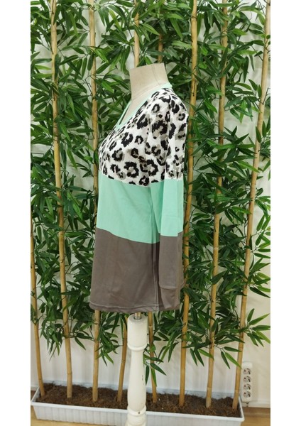 Kadın Uzun Kollu V Yakalı Leopar Baskılı Şardonlu Dalgıç Bluz indirimleri