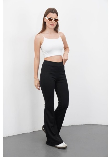 Kadın Yüksek Bel Krep Kumaş Bol Paça Pantolon indirimleri