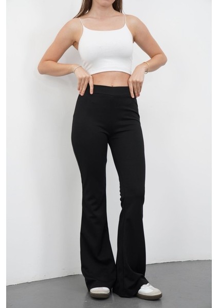 Kadın Yüksek Bel Krep Kumaş Bol Paça Pantolon