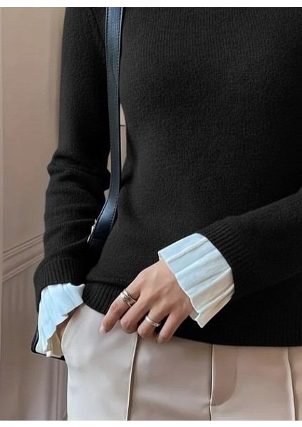 Kadın Uzun Kollu Fırfırlı Yakalı Triko Bluz modelleri