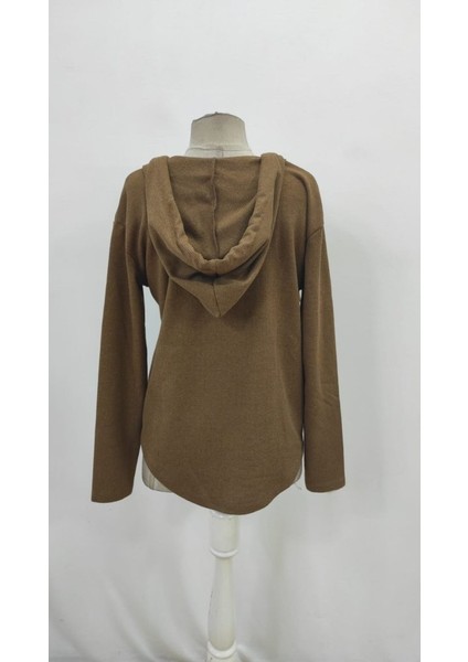 Kadın Uzun Kollu V Yakalı Kapşonlu Waffle Bluz