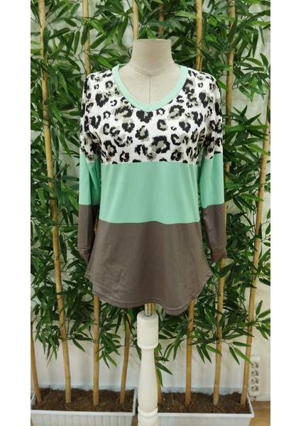 Kadın Uzun Kollu V Yakalı Leopar Baskılı Şardonlu Dalgıç Bluz fırsatları
