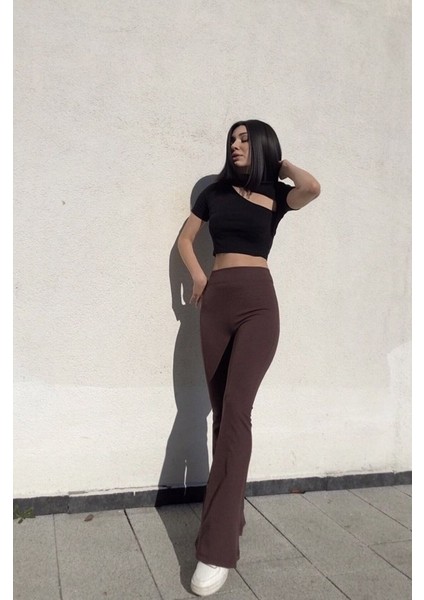 Kadın Yüksek Bel Krep Kumaş Bol Paça Pantolon fiyatları