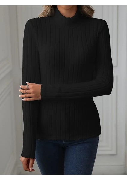 Kadın Uzun Kollu Balıkçı Yaka Şardonlu Kaşkorse Bluz