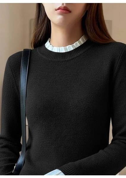 Kadın Uzun Kollu Fırfırlı Yakalı Triko Bluz fiyatları