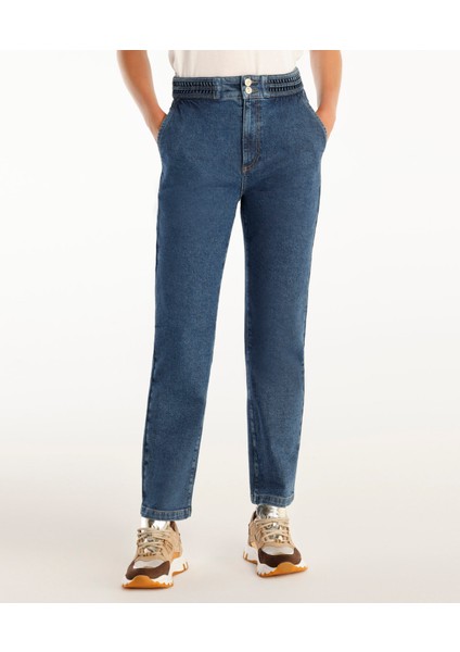 Nakış Detaylı Yüksek Bel Denim Pantolon fiyatları