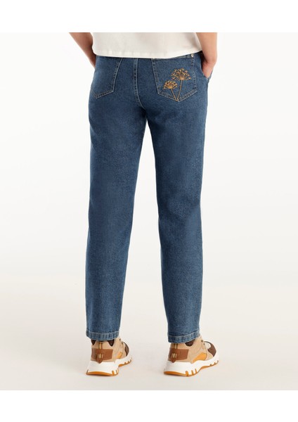 Nakış Detaylı Yüksek Bel Denim Pantolon fırsatları