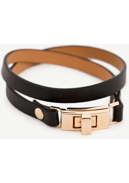 Kilit Detaylı Deri Bileklik