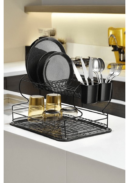 Haus 2 Katlı Siyah Bulaşıklık – Dayanıklı Paslanmaz Termoplastik Kaplama Bulaşık Sepeti, Tepsili, Tabak ve Kaşık Kurutmalık fiyatları