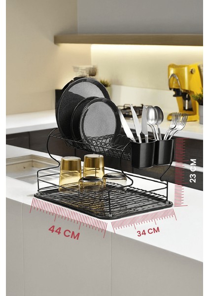 Haus 2 Katlı Siyah Bulaşıklık – Dayanıklı Paslanmaz Termoplastik Kaplama Bulaşık Sepeti, Tepsili, Tabak ve Kaşık Kurutmalık modelleri