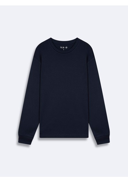 Uzun Kollu Sıfır Yaka Basic Lacivert Sweatshırt modelleri