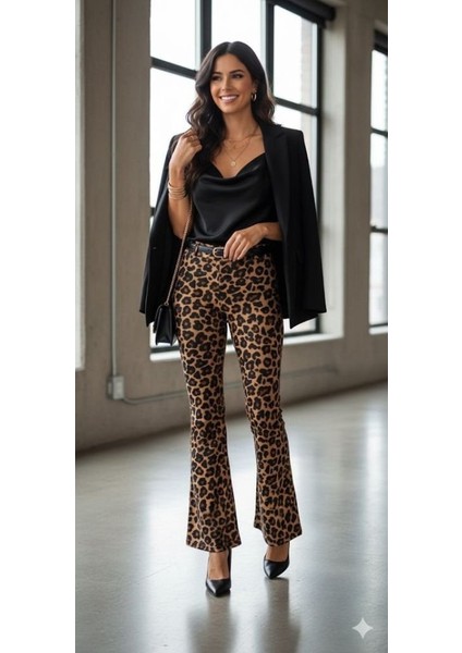 Kadın Yüksek Bel Krep Kumaş Bol Paça Pantolon