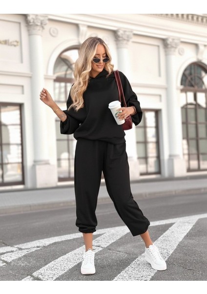 Kadın Uzun Kollu Kapşonlu Viskon Iki Iplik Bluz ve Pantolon Ikili Takım modelleri
