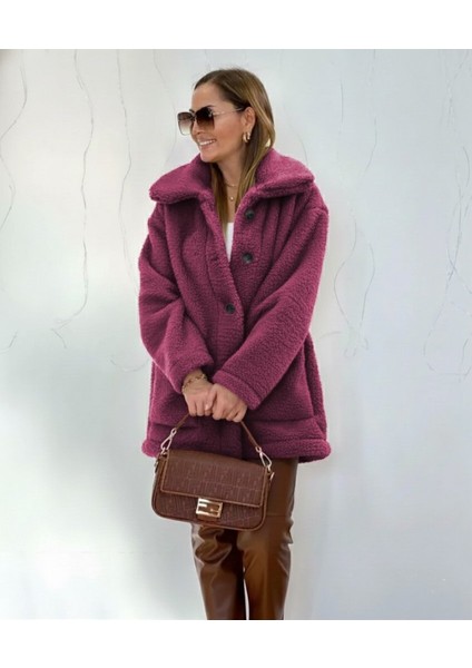 Kadın Uzun Kollu Yakalı Önden Düğmeli Welsoft Kaban
