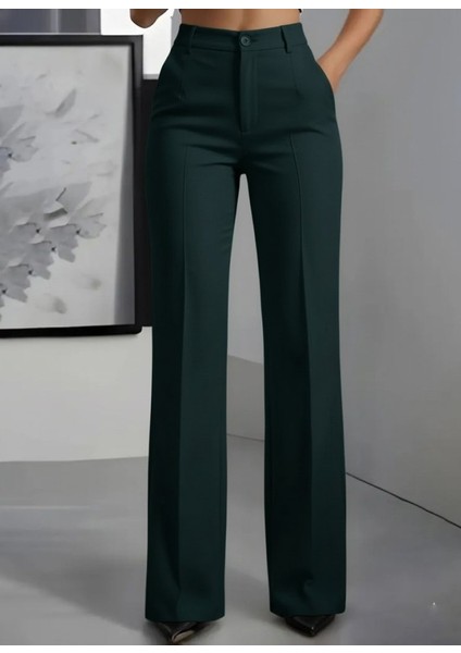 Kadın Yüksek Bel Cepli Ithal Krep Pantolon