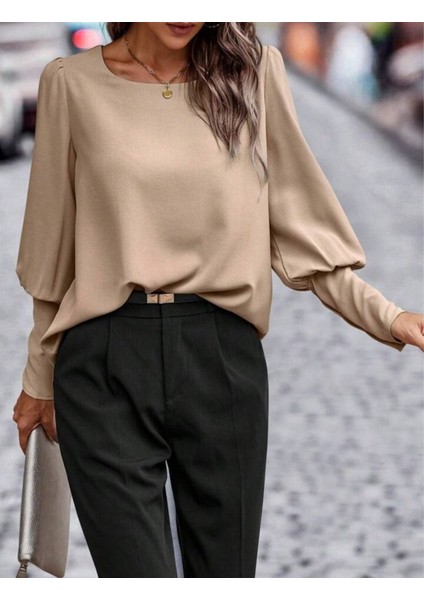 Kadın Uzun Kollu Yuvarlak Yakalı Düğmeli Ithal Krep Bluz fırsatları