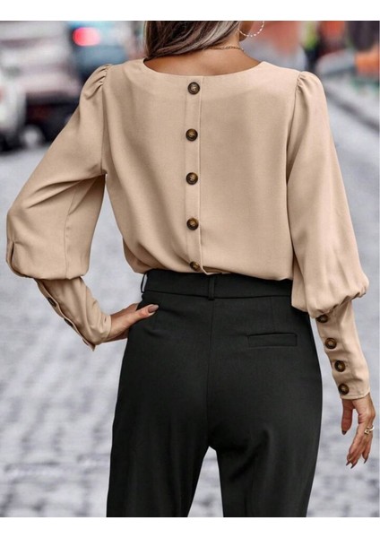 Kadın Uzun Kollu Yuvarlak Yakalı Düğmeli Ithal Krep Bluz indirimleri