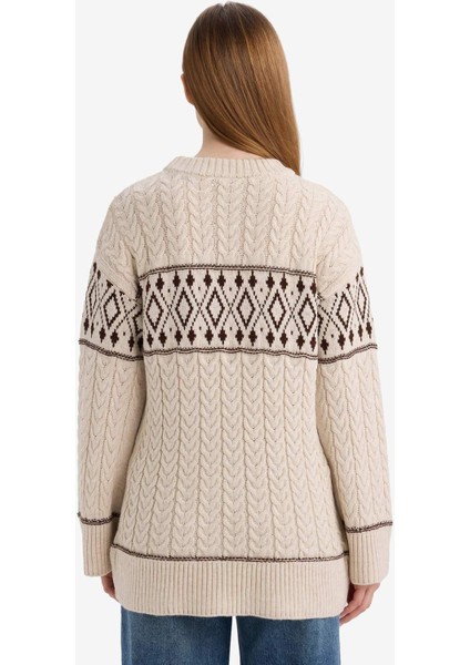 Regular Fit Bisiklet Yaka Desenl Triko Kazak Tunik G6341AX25WN indirimleri