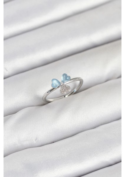 Pirinç Gümüş Renk Yonca Model Kadın Yüzük