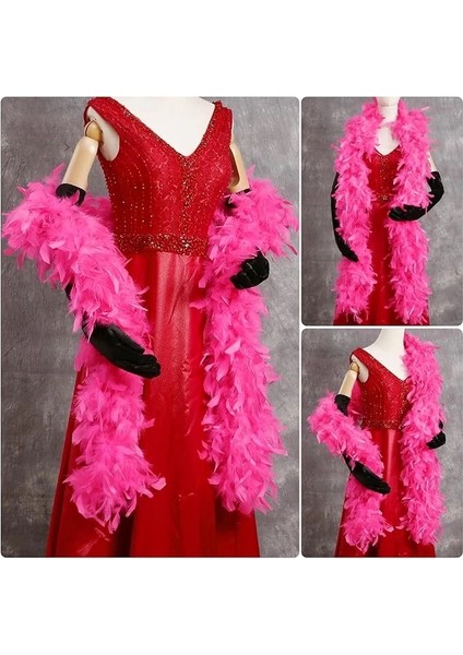 Fuşya Renk Kabarık Kalın Otriş Boa Tüy 6 cm Genişlik 180-200 cm Uzunluk modelleri