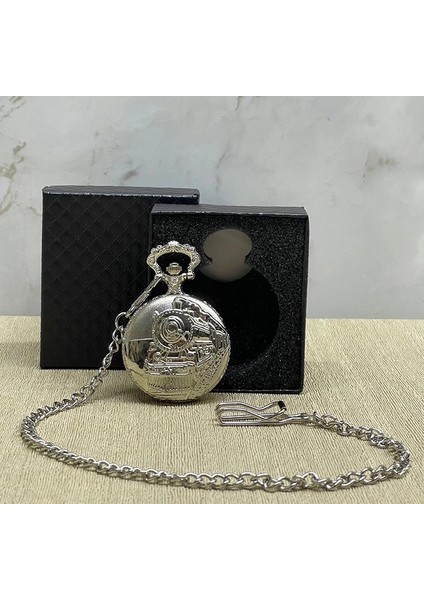 Özel Kutulu Tren Temalı Gümüş Köstekli Saat ALK4657
