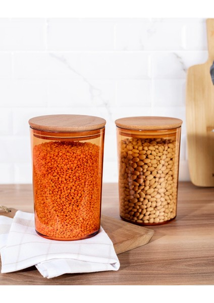 Yuviera 1500ml Ahşap Kapaklı Saklama Kabı 2'li