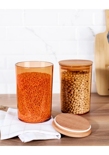 Yuviera 1500ml Ahşap Kapaklı Saklama Kabı 2'li