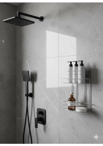 Haus 2 Katlı Parlak Krom Yapışkanlı Banyo Rafı, Duş, Şampuanlık Düzenleyici, Paslanmaz Metal (Vidala/Yapıştır) - TŞ-02 modelleri