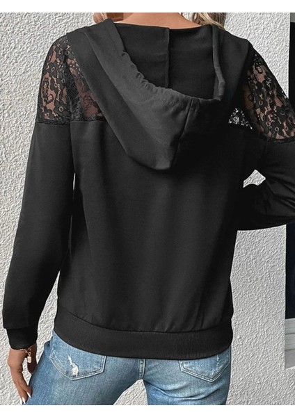 Kadın Uzun Kollu Kapşonlu Bağcıklı Dantelli Viskon Iki Iplik Bluz fırsatları