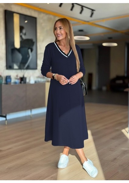 Kadın Uzun Kollu V Yakalı Midi Modal Elbise modelleri