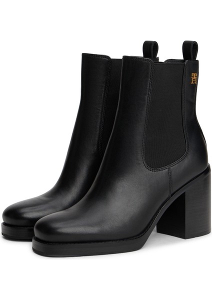 Siyah Deri Kadın Topuklu Bot fırsatları