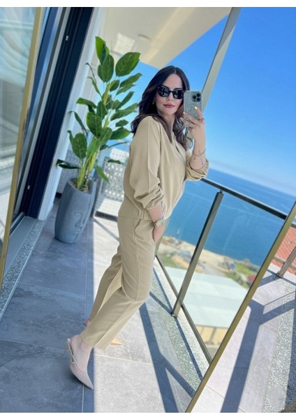 Kadın Uzun Kollu Önden Fermuarlı Modal Ceket ve Pantolon Ikili Takım fiyatları
